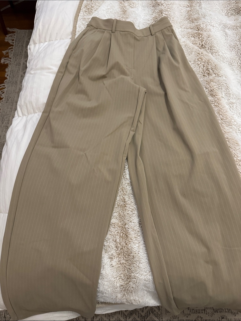 lululemon athletica Beige Pinstripe Wide-Leg Trousers